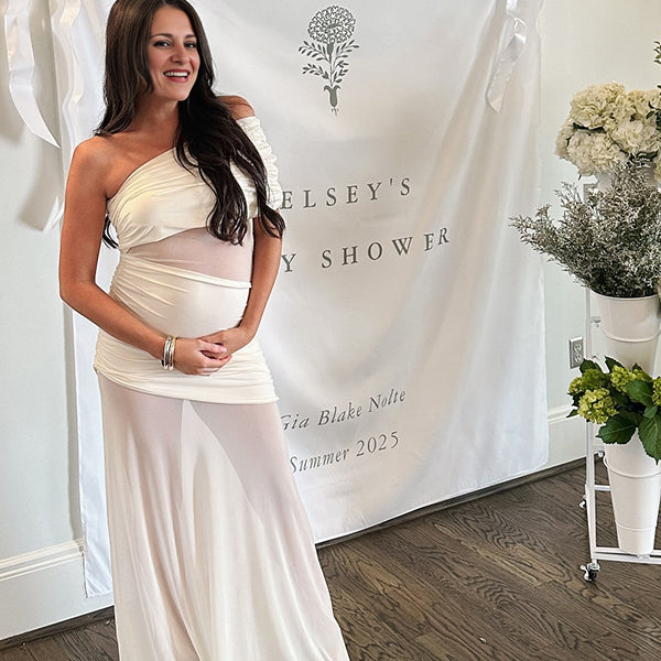 White One Shoulder Mesh Sheer Gender Reveal Maternity Maxi Dress