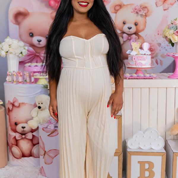 Pleated Backless High Waisted Maternity Baby Shower Maxi Dress