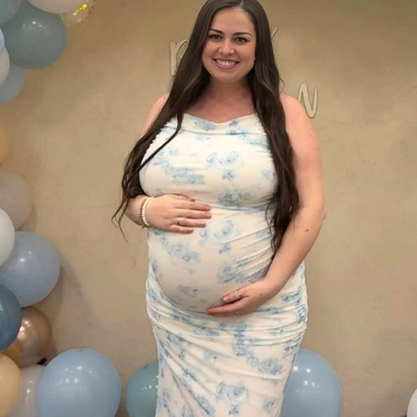 Stamp Duty Spaghetti Strap Maternity Baby Shower Maxi Dress