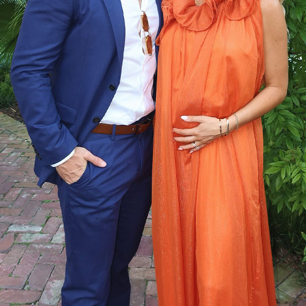 Orange One Shoulder Ruffle Flowy Baby Shower Maternity Maxi Dress