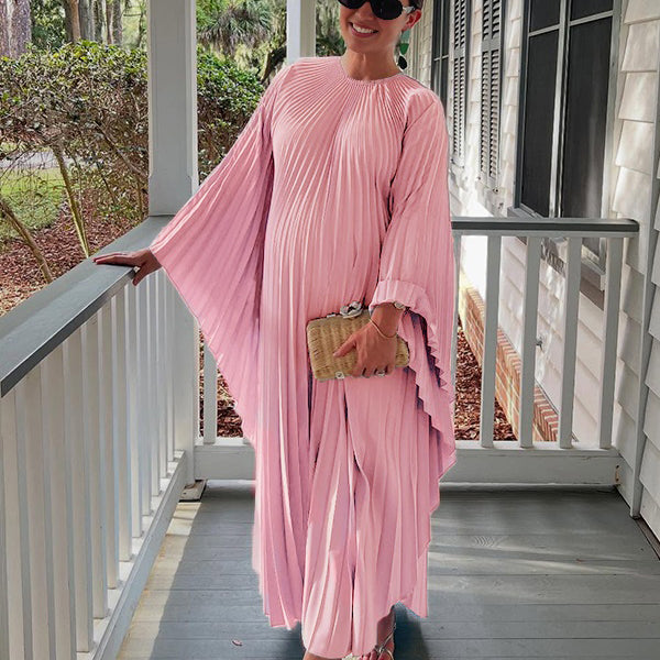 Pink Pleated Flowy Gown Baby Girl Shower Maternity Maxi Dress