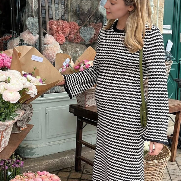 Momsmood Black Striped lace-up Daily Going out Baby Shower Maternity Photoshoot Maxi Dress