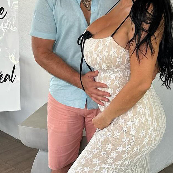 Momsmood Apricot Lace Bow Backless Bodycon Gender Reveal Baby Shower Maternity Maxi Dress