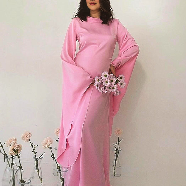 Momsmood Silk Kimono Sleeve Photoshoot Gender Reveal Baby Shower Maternity Maxi Dress