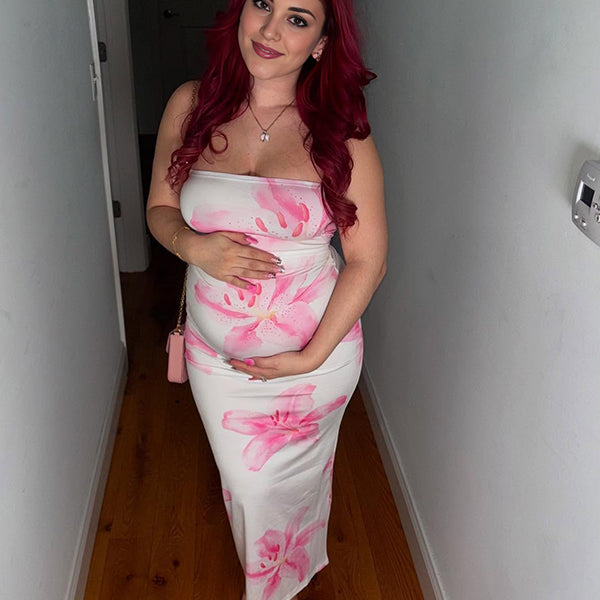 Momsmood Bandeau Flowers Bodycon Baby Shower Maternity Maxi Dress