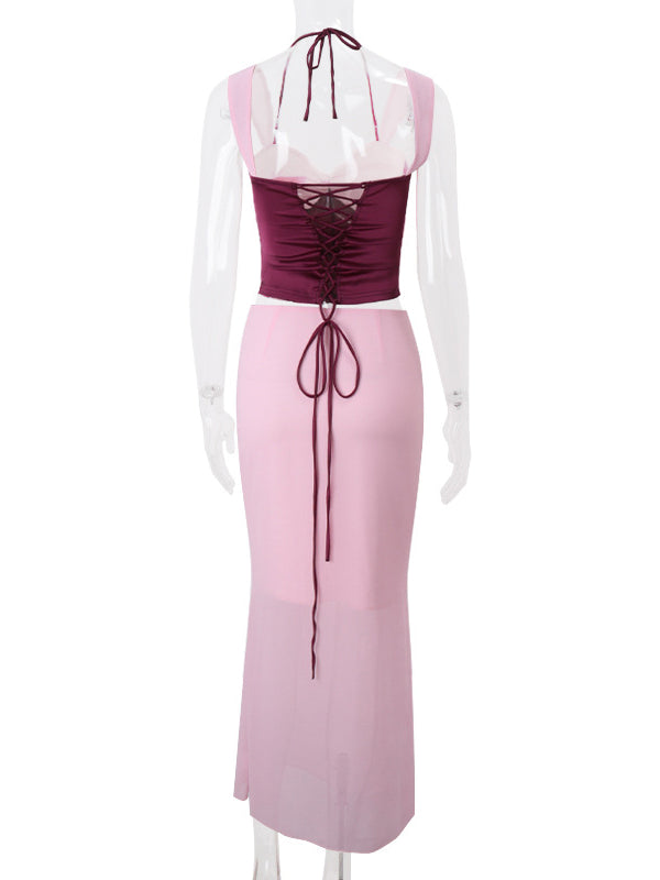 Momsmood 2-in-1 Back Tie Cut Out Halter Neck Mermaid Baby Shower Maternity Maxi Dress