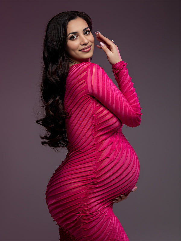 Momsmood Ruffle Pleated Bodycon Photoshoot Maternity Maxi Dress