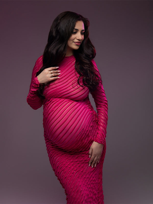 Momsmood Ruffle Pleated Bodycon Photoshoot Maternity Maxi Dress