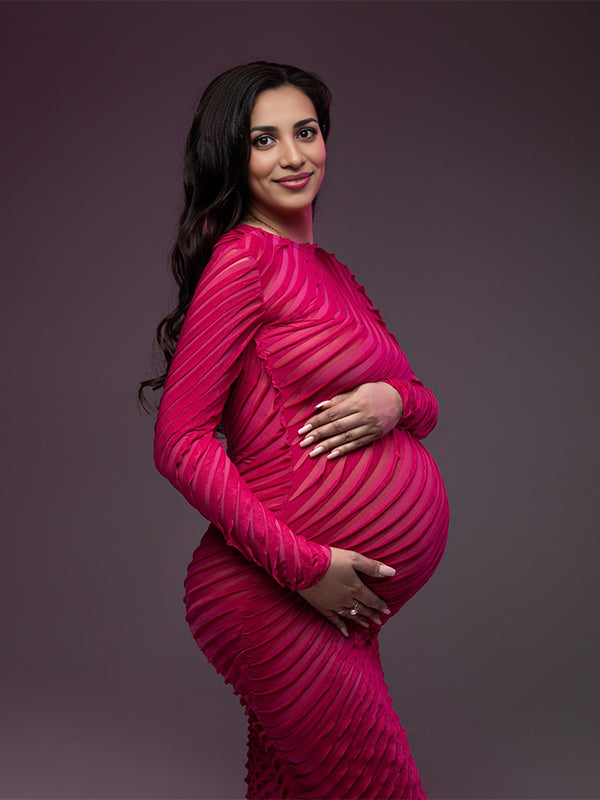 Momsmood Ruffle Pleated Bodycon Photoshoot Maternity Maxi Dress