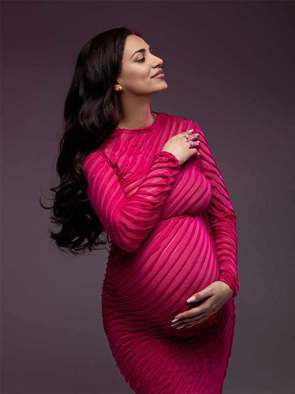 Momsmood Ruffle Pleated Bodycon Photoshoot Maternity Maxi Dress