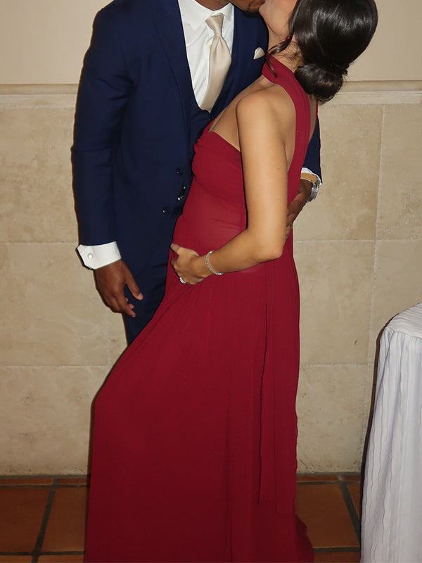 Momsmood Draped Bandeau Twist Flowy Evening Maternity Maxi Dress
