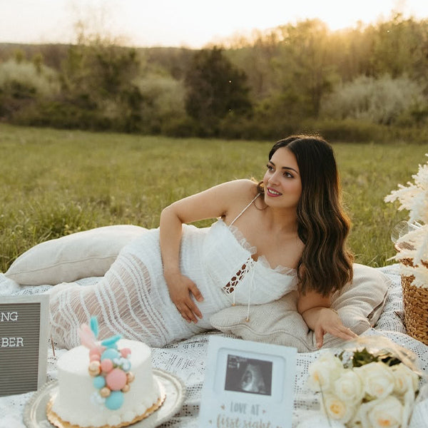 Apricot Tulle Tie Ruched Sheer Ruffle Photoshoot Maternity Maxi Dress