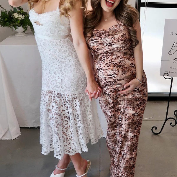 Light Brown Leopard Ruched Baby Shower Maternity Maxi Dress