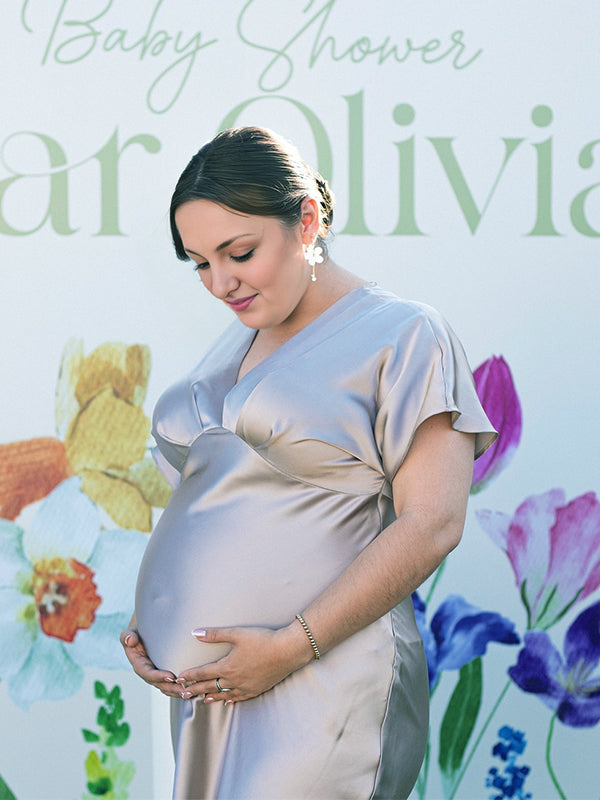 Champagne Silk Baby Shower Maternity Maxi Dress