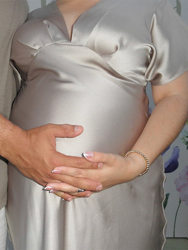 Champagne Silk Baby Shower Maternity Maxi Dress
