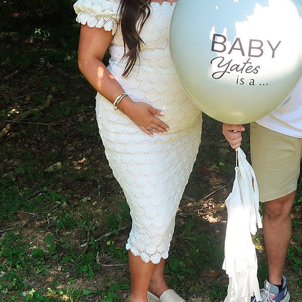 Momsmood Lace Hollow Out Off Shoulder Puff Sleeve Bodycon Elegant Maternity Baby Shower Midi Dress