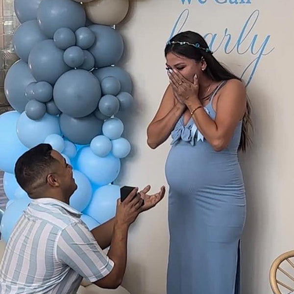 Momsmood Blue Lace-up Bowknot Slit Crochet Daily Going out Baby Shower Maternity Photoshoot Midi Dress
