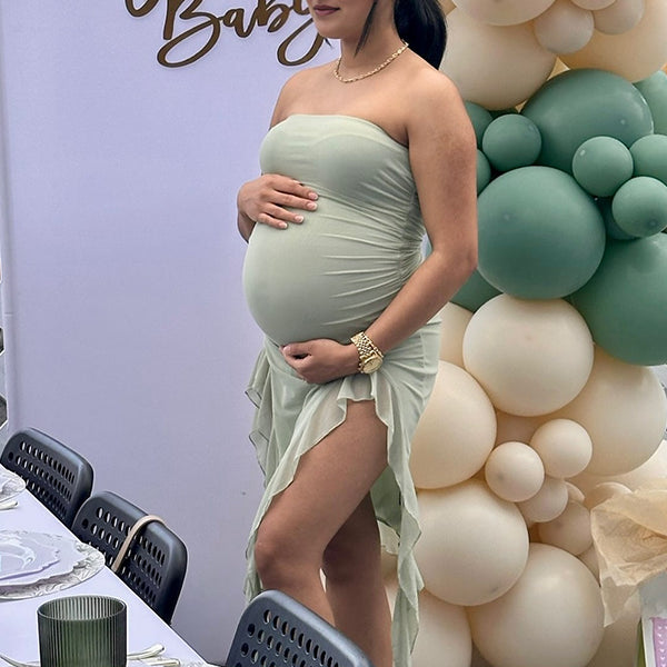 Light Green Irregularly Otter Margin Maternity Baby Shower Midi Dress