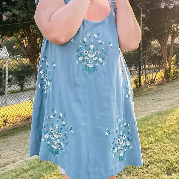 Momsmood Embroidery Open Back A-Line Photoshoot Maternity Mini Dresses