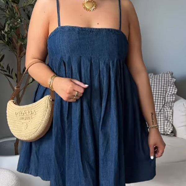 Momsmood Denim Pleated Suspender Skirt Photoshoot Maternity Mini Dresses