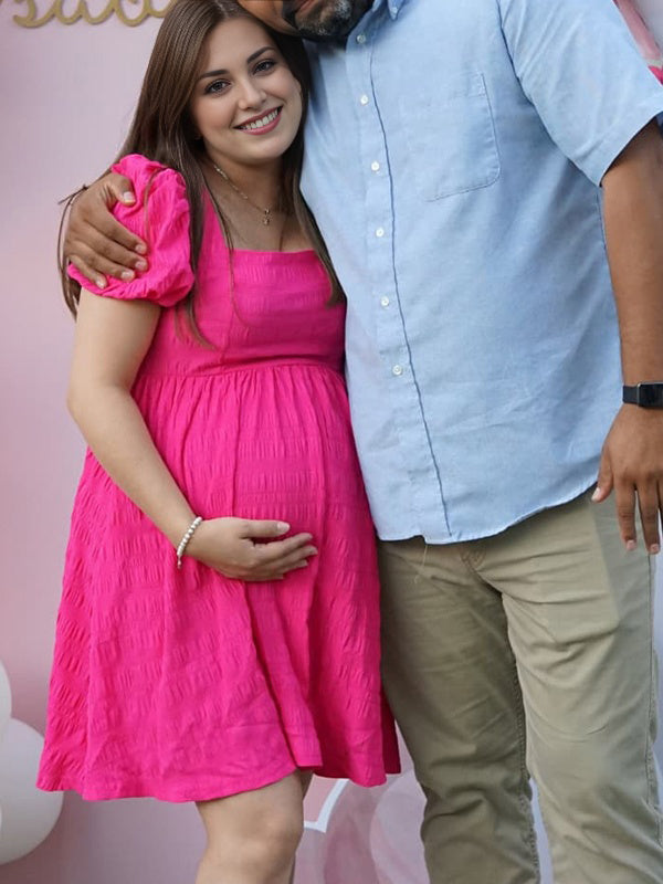 Rose Carmine Square Neck Smoked Maternity Baby Shower Mini Dress