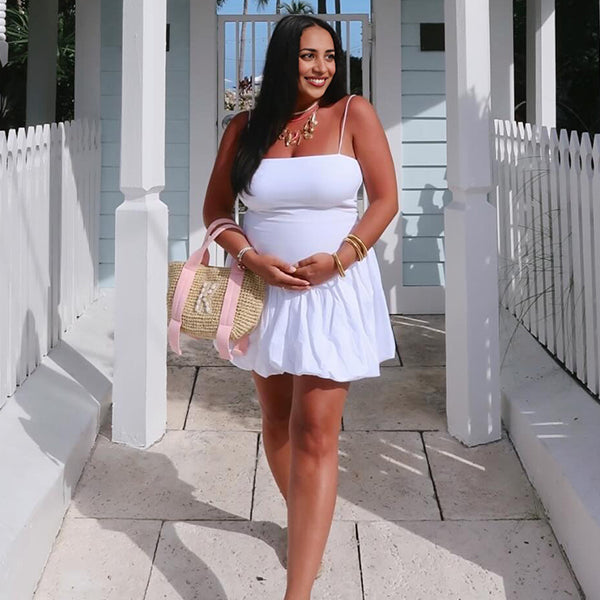 Momsmood Tutu Spaghetti Strap Solid Color Party Vacation Baby Shower Maternity Mini Dress