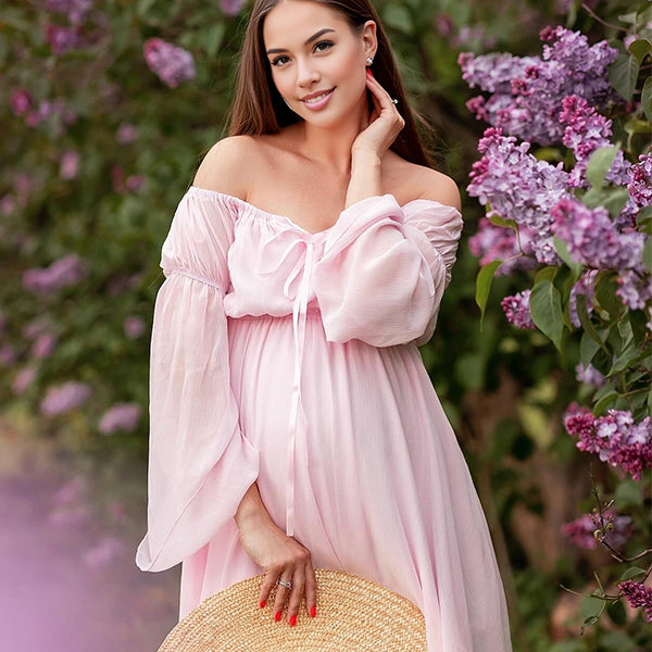 Pink Off Shoulder Irregular Ruffle Photoshoot Maternity Mini Dress