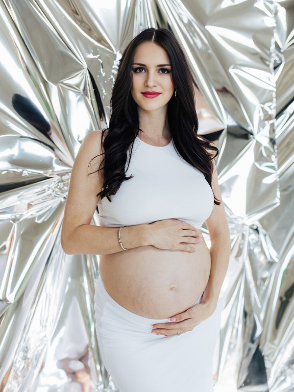 White Round Neck Two Piece Maternity Photoshoot Maxi Dress