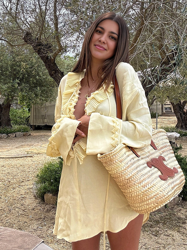 Yellow Falbala lace-up Gossip Pleat Maternity Photoshoot Blouse