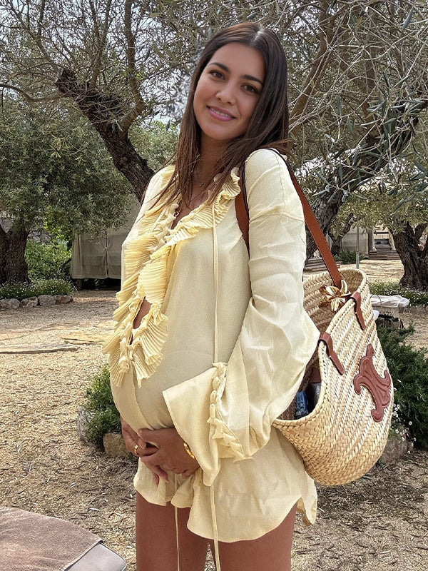 Yellow Falbala lace-up Gossip Pleat Maternity Photoshoot Blouse