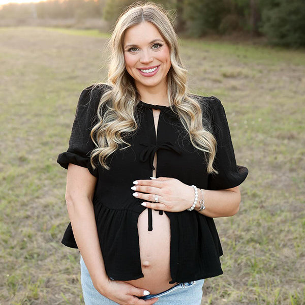 Black Bow Tie Puff Sleeve Photoshoot Maternity Blouse Top