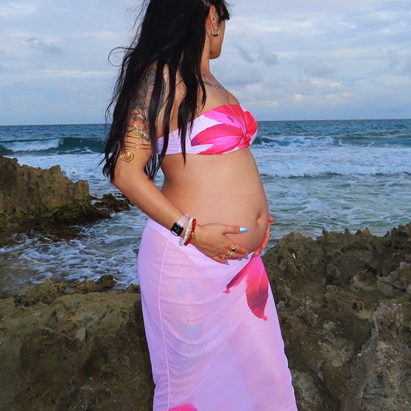 Momsmood 2-in-1 Flowers Bikini Beach Vacation Maternity Swimwear
