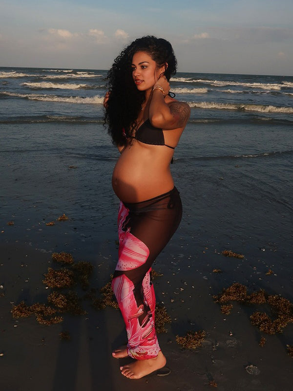 Black 3 Pieces Flowers Tie Bikini Maternity Swimwear