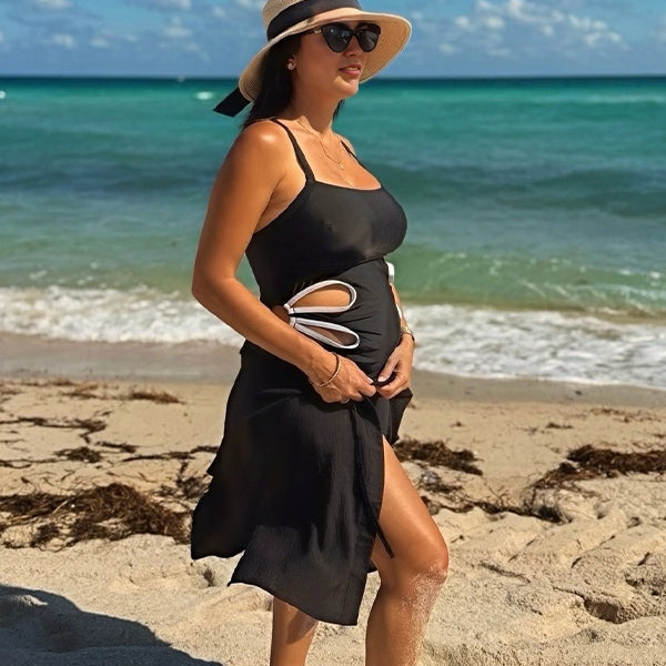 Black Cut Out One Piece V-neck Maternity Swimwear
