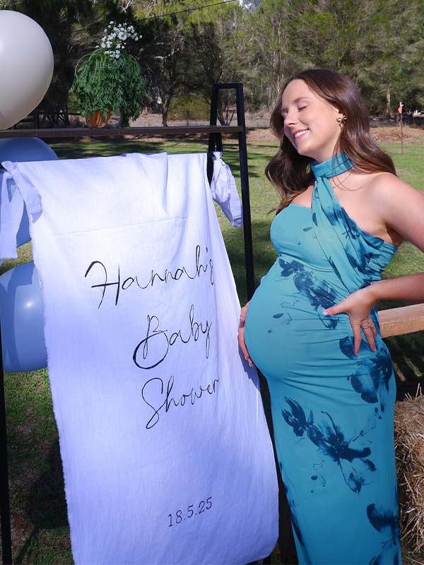 Blue Wrap Floral Ruched Baby Shower Maternity Maxi Dress