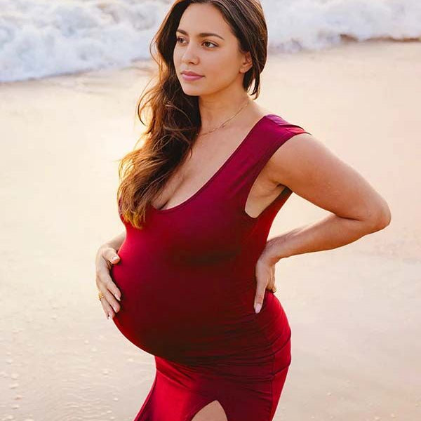 Wine Red Slit V Neck Maternity Photoshoot Maxi Dress