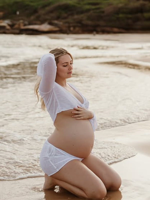 White lace-up Two Piece Maternity Photoshoot Mini Dress