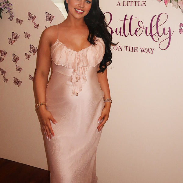 Pink V Neck Stromatolite Spaghetti Strap Maternity Baby Shower Maxi Dress