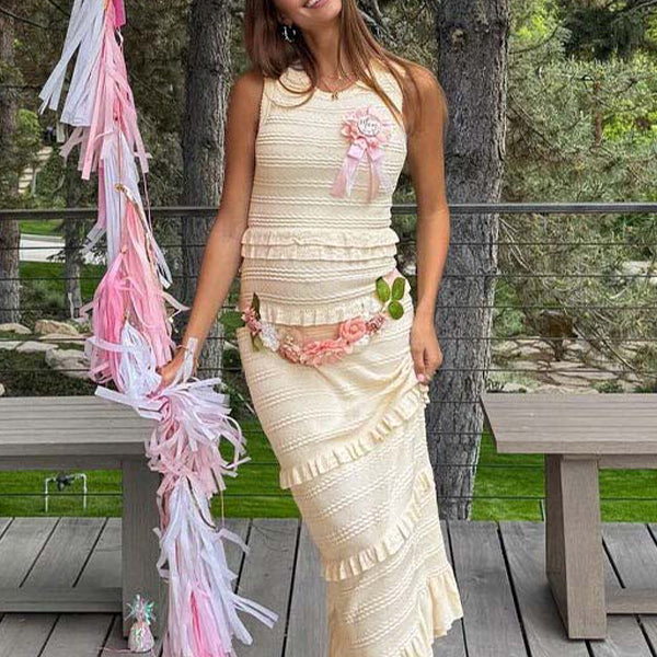 Apricot Ruffle Falbala Crochet Babyshower Maternity Maxi Dresses