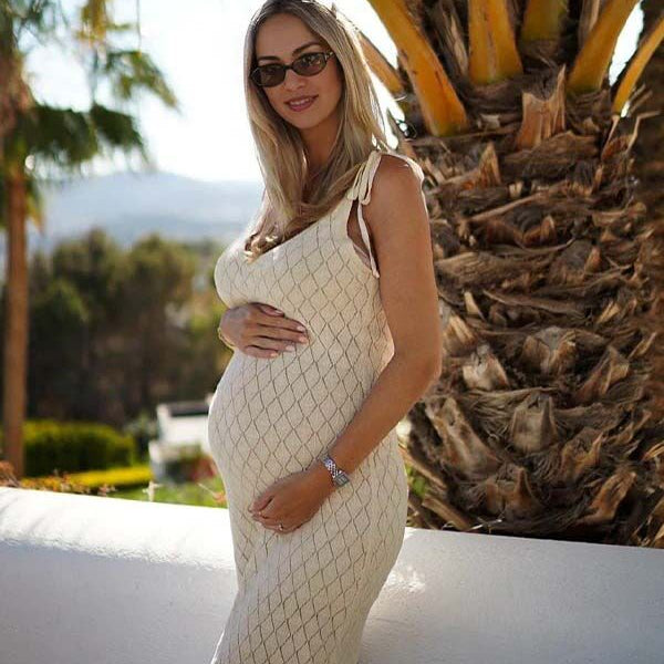 Beige Tie Cut Out Knit Vacation Photoshoot Maternity Maxi Dress