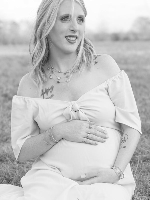 Momsmood Bow Flutter Sleeve Solid V-neck Flowy Vacation Beach Cute Baby Shower Photoshoot Maternity Maxi Dress