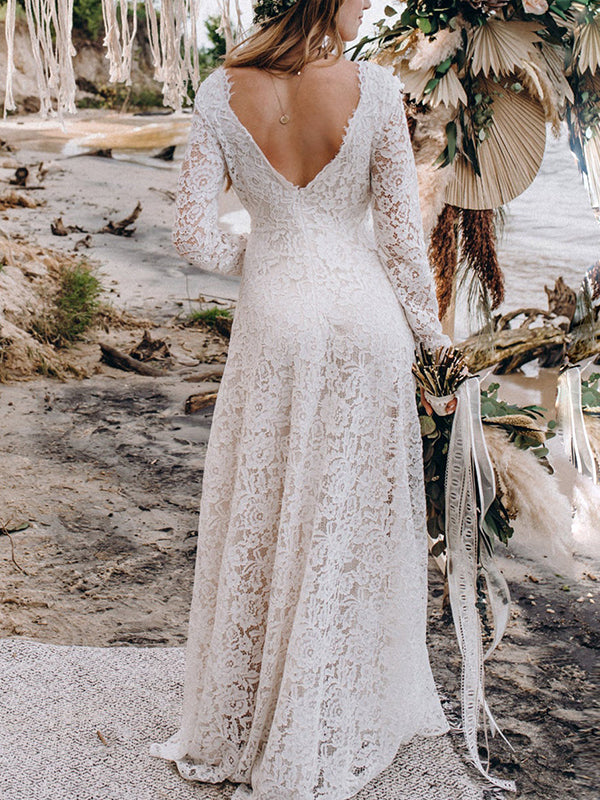 Momsmood Maternity White Lace V-neck Backless Big Swing Wedding Gown Elegant Evening Maxi Dress