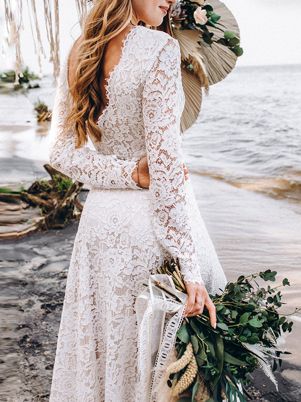 Momsmood Maternity White Lace V-neck Backless Big Swing Wedding Gown Elegant Evening Maxi Dress