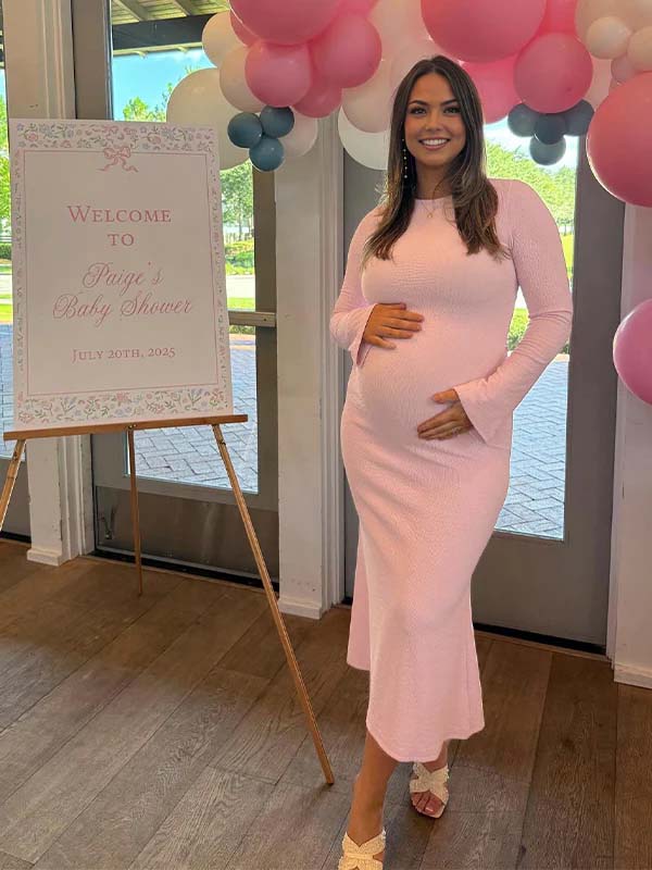 Momsmood Pink Smocked Baby Shower Girl Maternity Maxi Dress