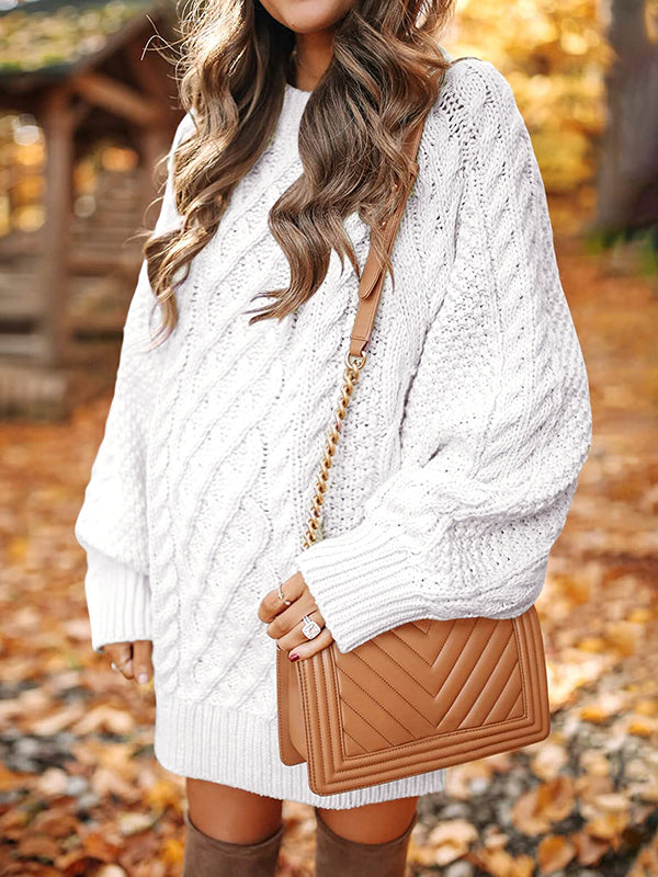Momsmood White Oversized Cable Knitting Streetwear Mini Maternity Pullover Sweater