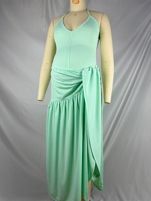 Green Side Slit Backless Bodysuit Baby Shower Maternity Maxi Dress