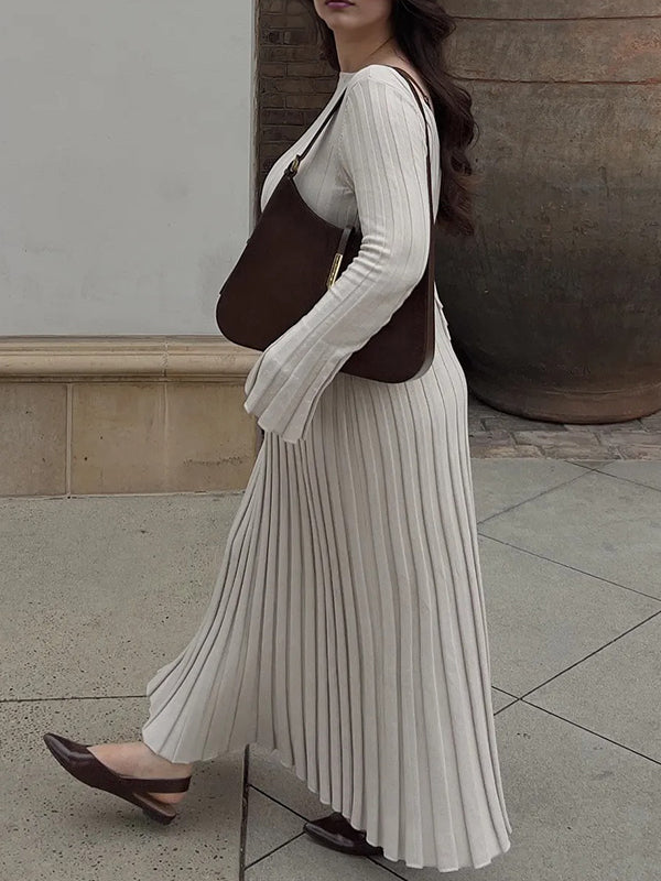 Momsmood Solid Color Sashes Knit Lace-up High Waist Going Out Photoshoot Maternity Sweater Maxi Dress