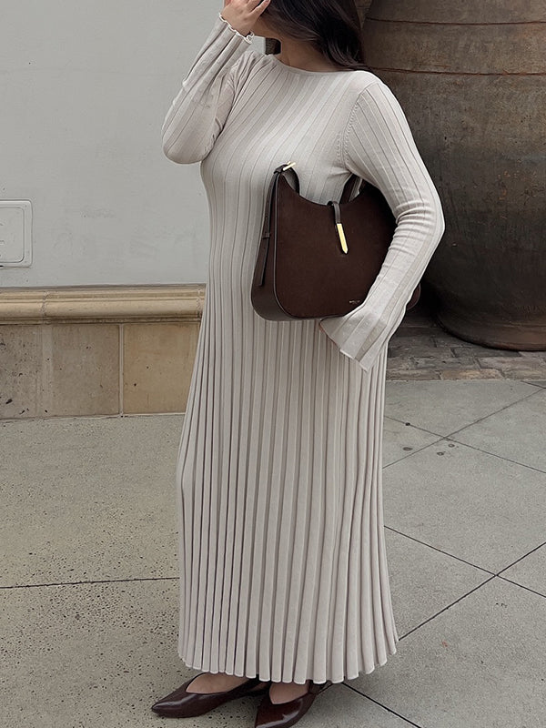 Momsmood Solid Color Sashes Knit Lace-up High Waist Going Out Photoshoot Maternity Sweater Maxi Dress