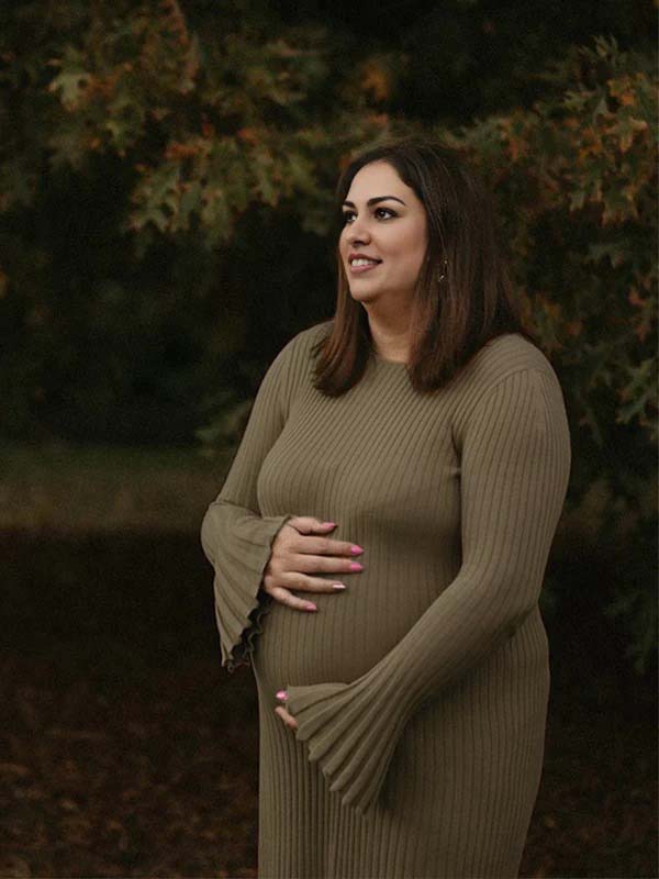 Momsmood Pit Strip Back Belted Round Neck Flare Sleeve Bodycon Photoshoot Baby Shower Maternity Maxi Sweater Dress