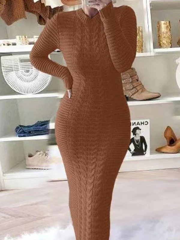 Momsmood Purple Round Neck Crochet Maternity Baby Shower Sweater Maxi Dress